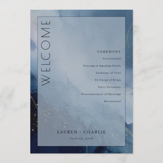 Tranquile Blau Watercolor Golven Programmakaart (Voorkant)