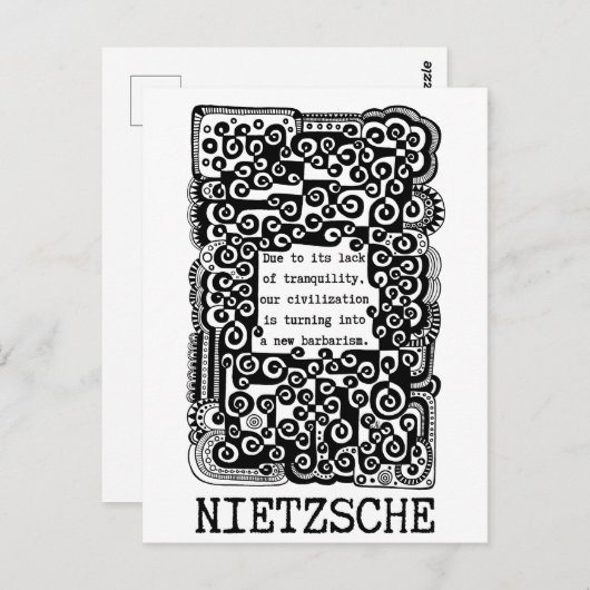 "TRANQUILITEIT EN barbaarsheid", citaat van Nietzs Briefkaart (Voorkant / Achterkant)