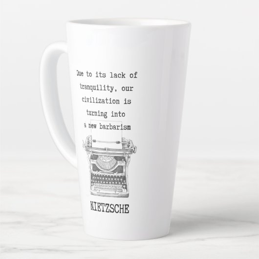 "TRANQUILITEIT EN barbaarsheid", citaat van Nietzs Latte Mok (Linkerhoek)