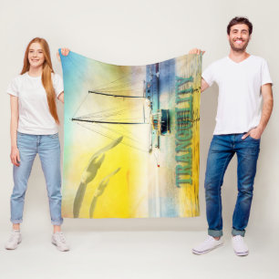 Tranquility Sailboot on strand Sunset Scenary Fleece Deken