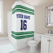 TRANS 2X Forest Green Stripes navy-tekst Douchegordijn (In situ)