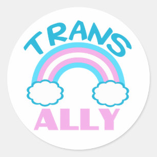 Trans Ally Transgender Rainbow Blue Pink White Ronde Sticker