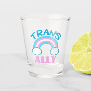 Trans Ally Transgender Rainbow Blue Pink White Shot Glas