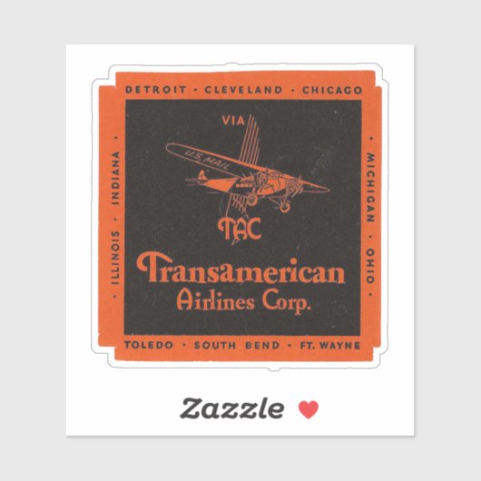 Trans-American Airline Corp Aviation Sticker (Vel)