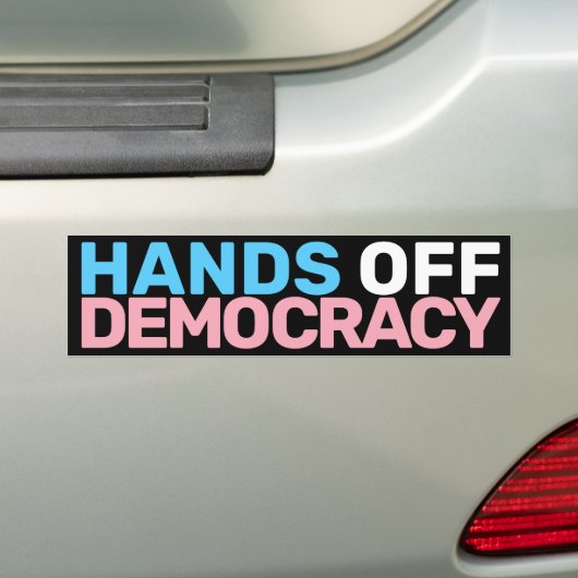 Trans Art Blauw Roze Protest Hands Off Democracy  Bumpersticker (Op auto)
