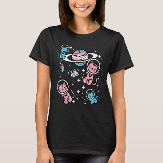Trans Cats In Space Transgender Transsexual Pride  T-shirt (Voorkant)