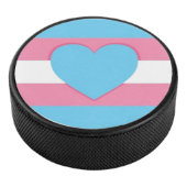 trans flag and heart hockey puck (3/4)