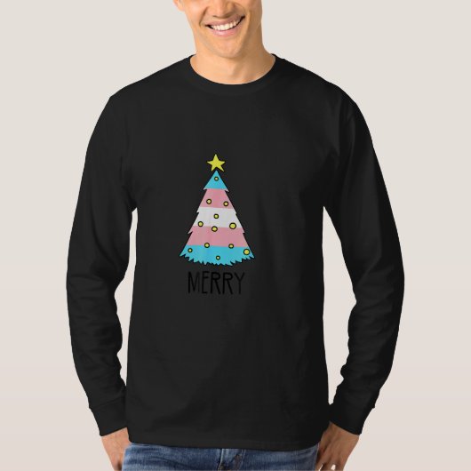 Trans Flag Christmas Tree Merry LGBT Transgender T-shirt (Voorkant)