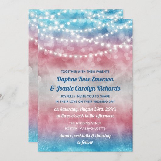 Trans Flag Ombre String Lights Bruiloft Kaart (Voorkant / Achterkant)