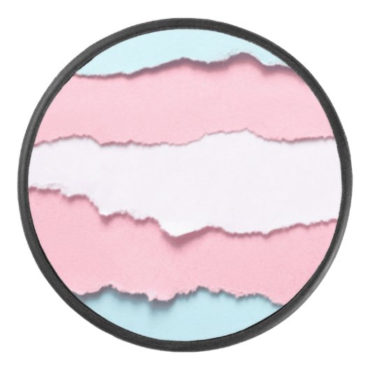 trans flag torn design on hockey Puck (Voorkant)