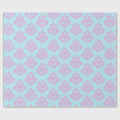 Trans Pink Skull Damask op blauw inpakpapier (Vlak)