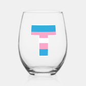 Trans Pride Capital naar Stemless Wine Glass Wijnglas Zonder Voet (Voorkant)