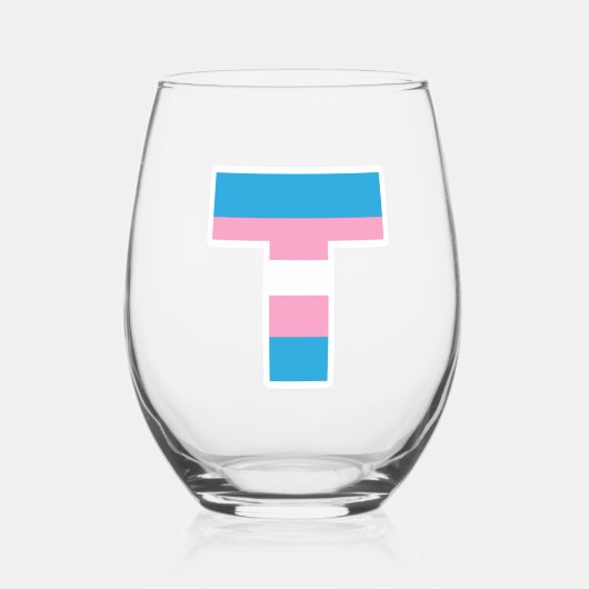 Trans Pride Capital naar Stemless Wine Glass Wijnglas Zonder Voet (Voorkant)
