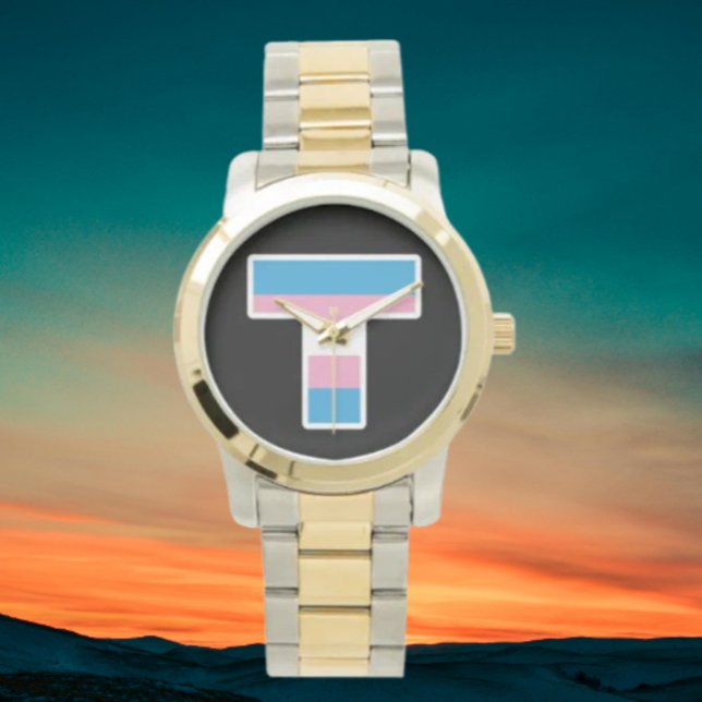 Trans Pride Capital T oversized tweekleurige armba Horloge (Creator heeft geüpload)