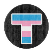 Trans Pride Capital T ronde glazen snijplank (Voorkant)