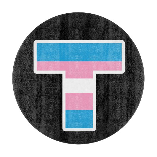 Trans Pride Capital T ronde glazen snijplank (Voorkant)