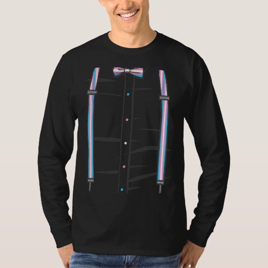 Trans Pride Flag Bow Stropdas Suspenders LGBTQ Tra T-shirt (Voorkant)