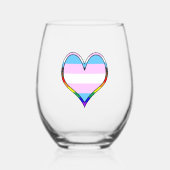 Trans Pride Heart Wijnglas Zonder Voet (Voorkant)