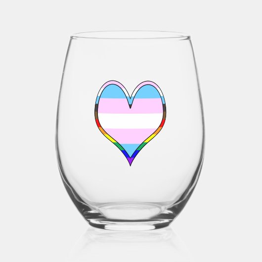 Trans Pride Heart Wijnglas Zonder Voet (Voorkant)