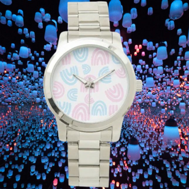 Trans Pride Regenboog Oversized Zilveren Armband Horloge (Creator heeft geüpload)