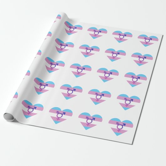 Trans Pride Vlag Hart Cadeaupapier (Uitgerold)