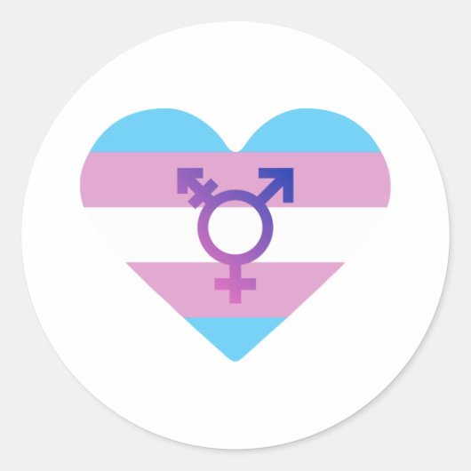Trans Pride Vlag Hart Ronde Sticker (Voorkant)