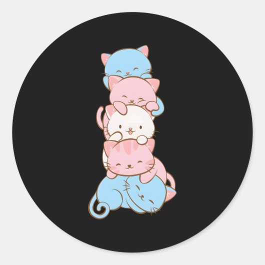 Trans Pride Vlag Kawaii Kat Transgender Ronde Sticker (Voorkant)