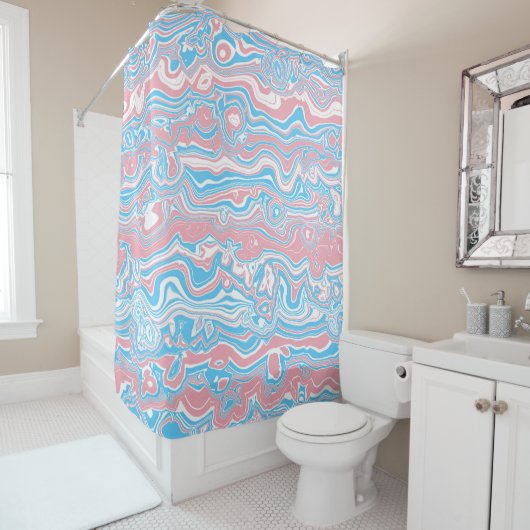 Trans Pride Vlag Trippy Boho Groovy Golvende Strep Douchegordijn (In situ)
