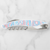 Trans Pride Vlag Trippy Boho Groovy Golvende Strep Kurkentrekker (Achterkant)