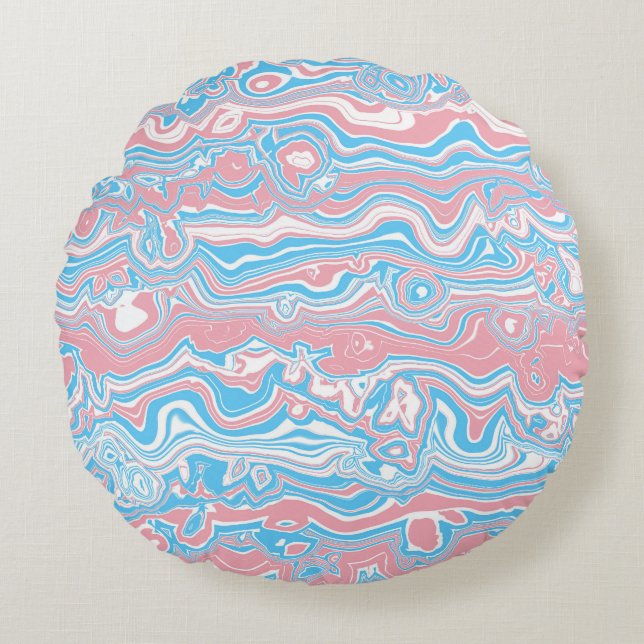 Trans Pride Vlag Trippy Boho Groovy Golvende Strep Rond Kussen (Voorkant)