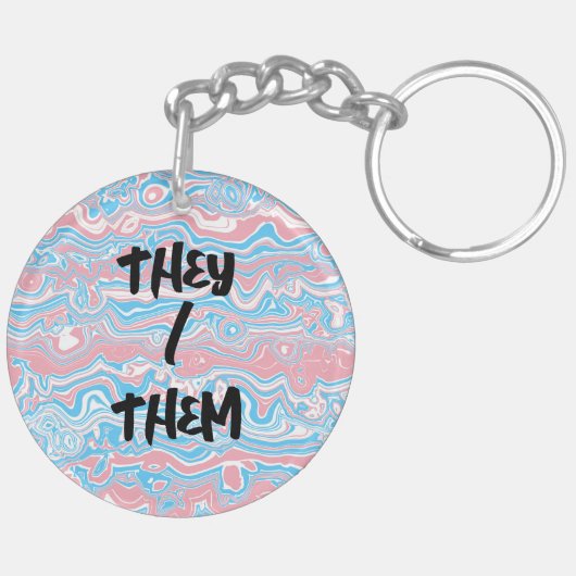 Trans Pride-vlag Trippy Boho Groovy Golvende Strep Sleutelhanger (Achterkant Rechts)