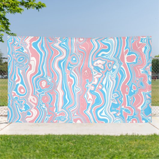 Trans Pride Vlag Trippy Boho Groovy Golvende Strep Spandoek (Buitenkant)