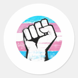 Trans Pride Vuist Cirkelprint Ronde Sticker