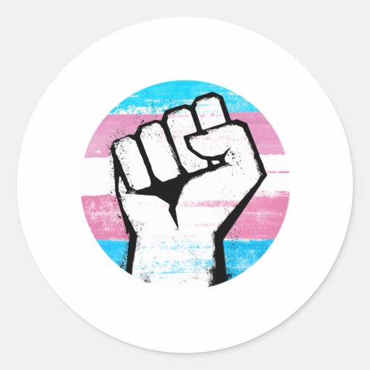 Trans Pride Vuist Cirkelprint Ronde Sticker (Voorkant)