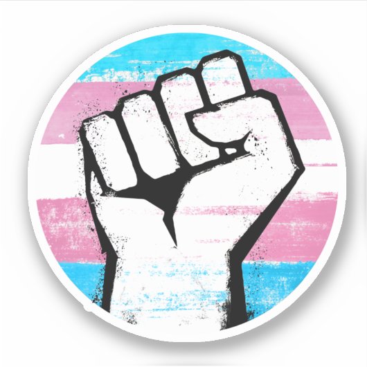 Trans Pride Vuist Cirkelprint Sticker (Voorkant)