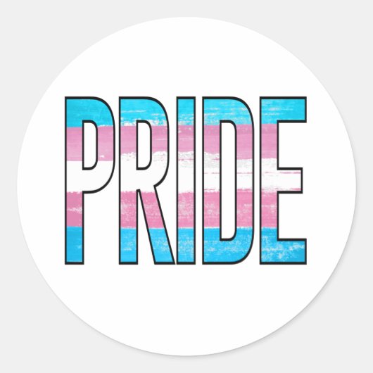 Trans Pride Woord Ronde Sticker (Voorkant)
