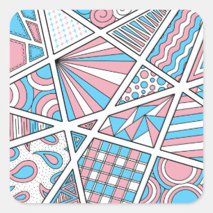 Trans Pride Zen Doodle Abstract Roze Blauw Wit Vierkante Sticker