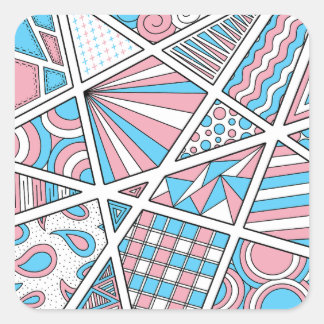 Trans Pride Zen Doodle Abstract Roze Blauw Wit Vierkante Sticker