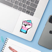 Trans-Protest Fist Sticker (Laptop met iPhone)
