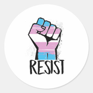 Trans Resistance - Trans Flag and Fist - Resist - Ronde Sticker