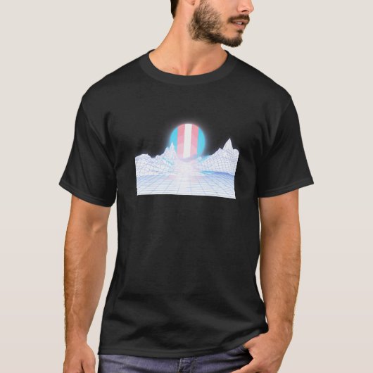 Trans vlag zonsondergang op witte BG jaren '80 est T-shirt (Voorkant)