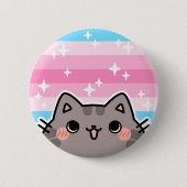 Trans Vrouwelijke LGBT Pride Flag Cat Button (Voorkant)