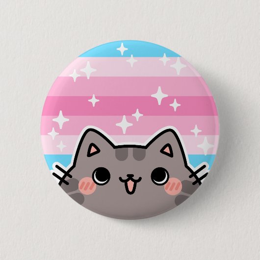 Trans Vrouwelijke LGBT Pride Flag Cat Button (Voorkant)