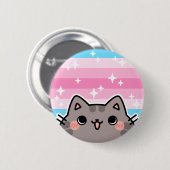 Trans Vrouwelijke LGBT Pride Flag Cat Button (Voorkant /achterkant)
