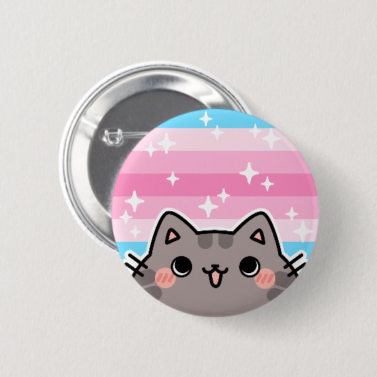 Trans Vrouwelijke LGBT Pride Flag Cat Button (Voorkant /achterkant)
