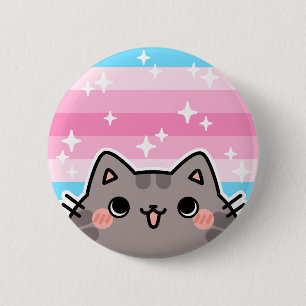 Trans Vrouwelijke LGBT Pride Flag Cat Button