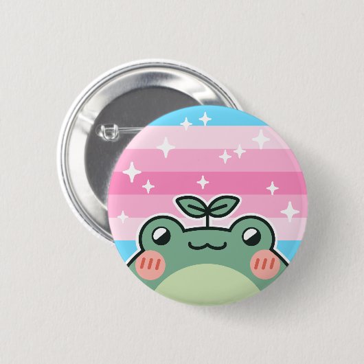 Trans Vrouwelijke LGBT Pride Flag Frog Button (Voorkant /achterkant)