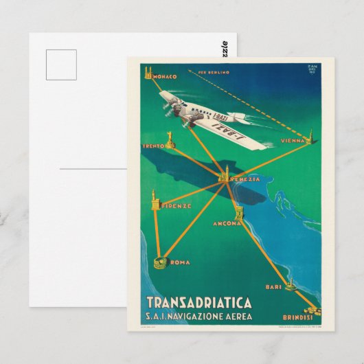 Transadriatica Italy Vintage Poster 1931 Briefkaart (Voorkant / Achterkant)