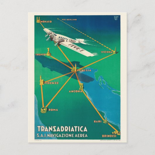 Transadriatica Italy Vintage Poster 1931 Briefkaart (Voorkant)