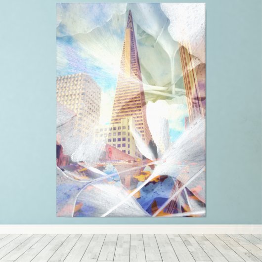 TransAmerica met Gingko Leaves Overlay Canvas Afdruk (Insitu (Houten vloer))